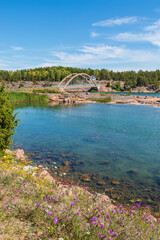 Fototapeta na wymiar View of the bridge and sea at Bomarsund, Åland Islands. Finland