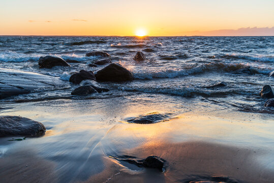 sunset over the sea. P&ouml;rken&auml;s, Jakobstad/Pietarsaari. Finland