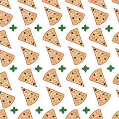 Seamless pattern with pizza slices.Vector illustration. cartoon style