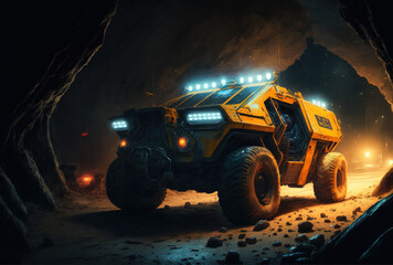 vehicle lighted at night in the underground industry. Generative AI