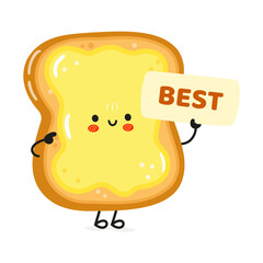 Cute funny sliced toast bread and butter poster character. Vector hand drawn cartoon kawaii character illustration. Isolated white background. Bread and butter poster