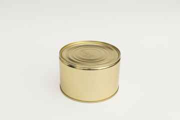 Canned food in a tin on a white background
