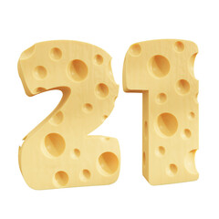 Number 21, Number twenty one cheese icon design.