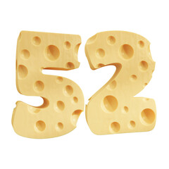 Number 52, Number fifty two cheese icon design.