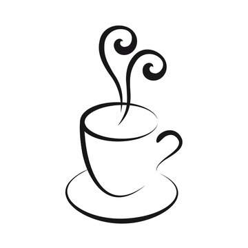 Coffee cup, line art illustration over a transparent background, PNG image