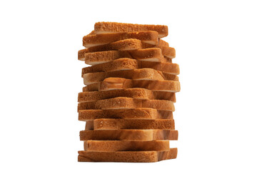 Delicious bread slices isolated on a white background, top view.