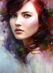 Obraz na płótnie Canvas Digital portrait of a beautiful face. Illustration of a beautiful girl. Conceptual painting. Beautiful woman painting. Generative AI