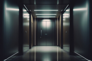 metal elevator door in corridor, front view. Generated AI