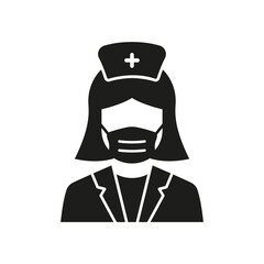 Professional Doctor in Face Mask Silhouette Icon. Female Physicians Specialist and Assistant Glyph Black Pictogram. Isolated Vector Illustration