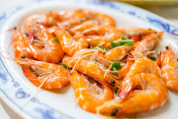 Fresh cooked shrimp dish in Taiwanese food store
