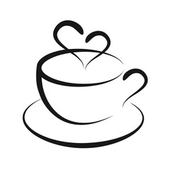 Coffee cup with heart steam, line art illustration over a transparent background, PNG image - 554064376
