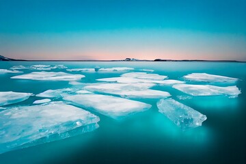 Antarctic ocean, iceberg landscape, turquoise water, synny day