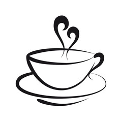 Teacup with heart steam, tea lovers line art illustration over a transparent background, PNG image