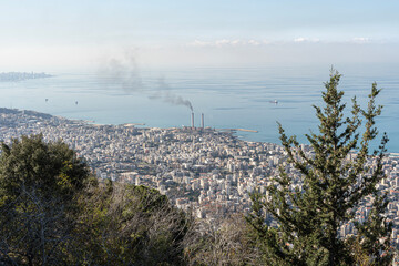 Naklejka premium View of Jounieh Bay and Mediterranean sea from Harissa, Beirut, Lebanon