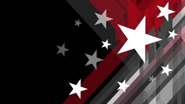 4k animation US Flag with red lines and stars. US Firefighters symbols. Red lines abstract geometric motion banner with a triangular pattern
