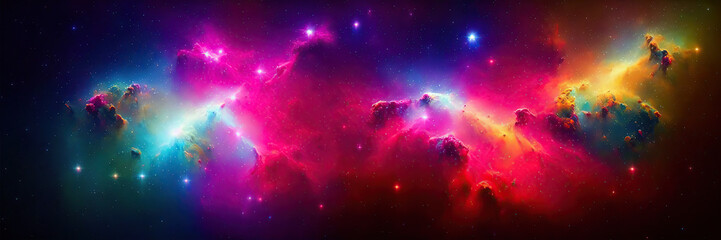 Fototapeta na wymiar Cosmic panoramic background. Outer space. Digital colorful illustration.