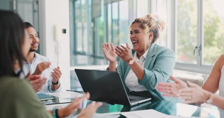 Applause, high five and success of business people, celebration and deal, winner collaboration and team support, motivation and trust. Diversity, achievement and group of happy workers clapping hands - Powered by Adobe