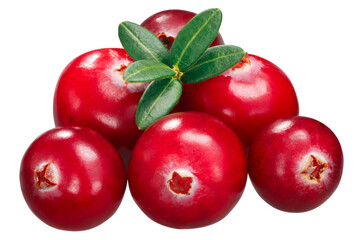 Cranberries (fruits of Vaccinium oxycoccus) with leaves isolated png