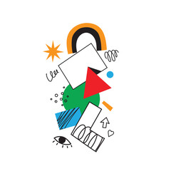 Hand dawn colorful shapes and doodle objects, geometric figures. Abstract contemporary modern trendy illustration for poster, print templates