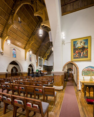 Interior nave of the historic St. Matthew's Episcopal Cathedral in downtown Laramie, Wyoming