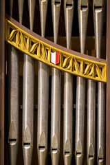 Pipes of the pipe organ inside the historic St. Matthew's Episcopal Cathedral in downtown Laramie, Wyoming