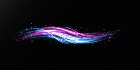 Abstract light lines of movement and speed with white color glitters. Light everyday glowing effect. semicircular wave, light trail curve swirl, car headlights, incandescent optical fiber png. - obrazy, fototapety, plakaty