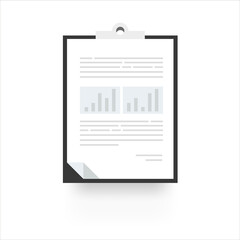 Clipboard paper document graph chart icon vector illustration. Data analysis, audit, project management, marketing research concept. Analytics for graphs and charts.