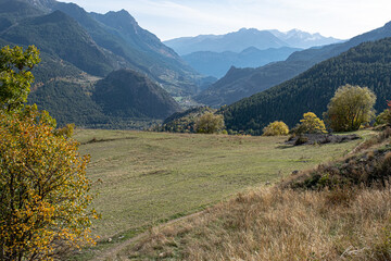 Landscape in the mountains as seen from Puy-Saint-Andre, near Briancon, Hautes-Alpes, France
