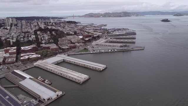Embarcadero in San Francisco. Pier and Eastern Waterfront and Roadway of the Port of San Francisco, San Francisco, California. USA