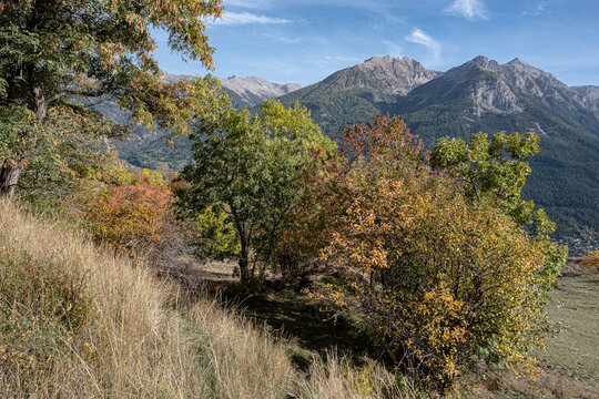 Landscape in the mountains as seen from Puy-Saint-Andre, near Briancon, Hautes-Alpes, France