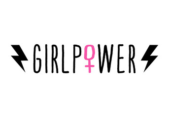 Girl power with a female symbol, feminist sign,  illustration over a transparent background, PNG image