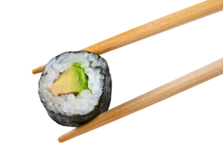 Papier Peint photo Lavable Bar à sushi chopsticks holding a piece of sushi