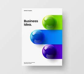 Multicolored 3D spheres poster illustration. Bright company cover design vector template.