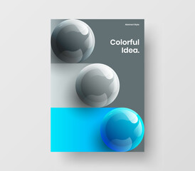 Colorful corporate brochure vector design illustration. Original realistic spheres magazine cover layout.