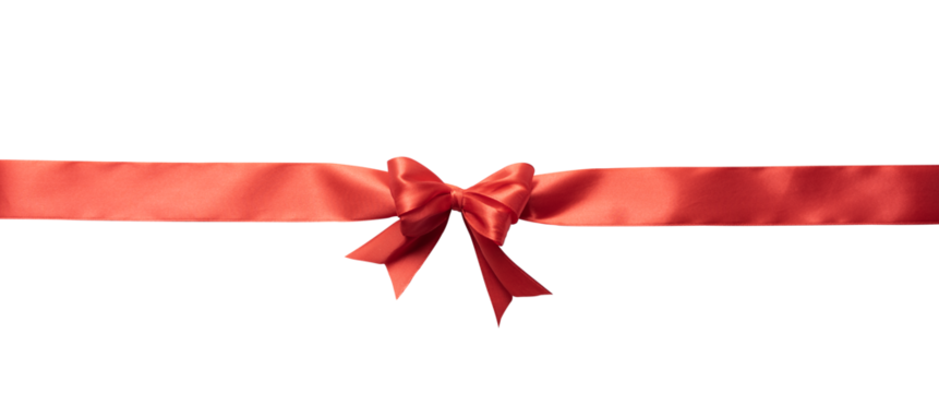 A straight ribbon with a bow to wrap gift box. Red ribbon isolated for design elements