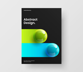 Unique realistic spheres journal cover concept. Multicolored placard design vector illustration.