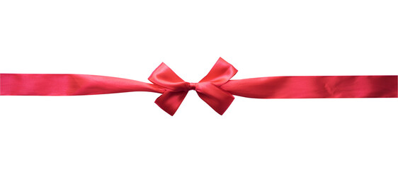 Realistic straight red ribbon with cute bow for design elements and gift box decoration