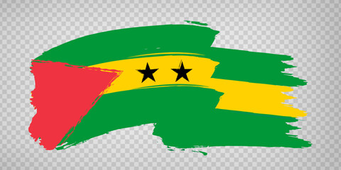 Flag Saint Thomas and Prince brush stroke background.  Flag waving Sao Tome and Principe on transparent background for your web site design, app, UI.  EPS10.