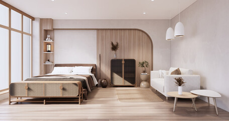 Muji style, Empty wooden room,Cleaning japandi room interior. © Interior Design