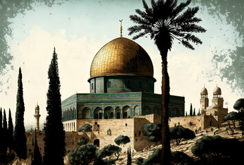 Fototapeta premium Jerusalem's Dome of the Rock. Generative AI