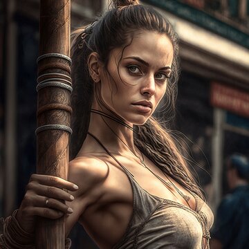 Realistic AI Photography of a street dancer woman in the 1860