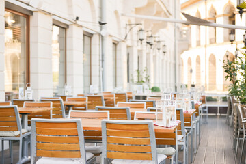Cafe with outdoor terrace and beautiful furniture