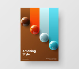 Trendy placard A4 design vector template. Simple realistic spheres magazine cover concept.