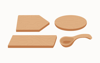 Wooden objects. Boards and spoon. The texture of the wood. Wood material. Background Vector.   Podium for presentation. Layout, cosmetic product stand , pedestal. 