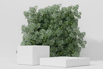Empty whaite podium Blank product shelf standing backdrop. 3D rendering.