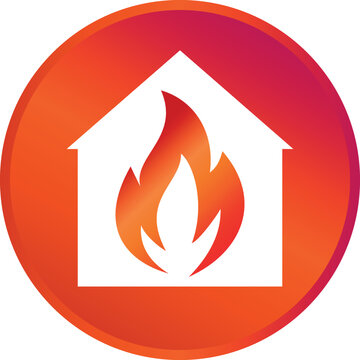 House in a circle and fire inside danger logo