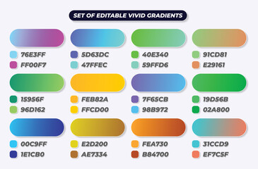 Set of vivid gradients, MInimalist multicolor squares, Modern vibrant gradient backgrounds
