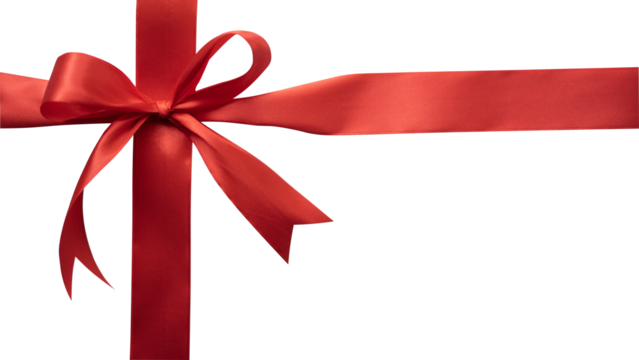 Red ribbon with cute bow for gift box design ornament. 