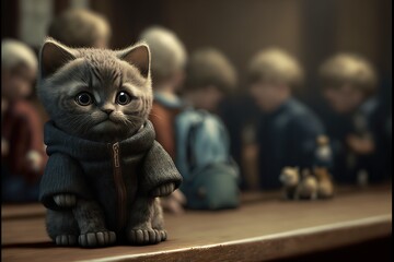 Cute cat with pullover, learning in school, Generative AI