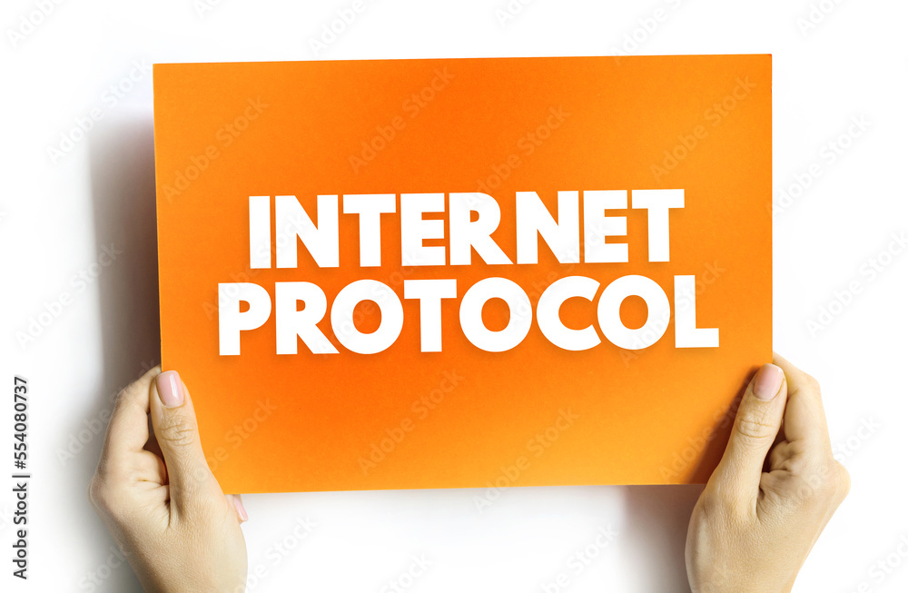 Poster Internet Protocol - network layer communications protocol in the Internet protocol suite for relaying datagrams across network boundaries, text on card